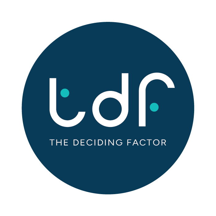 The Deciding Factor logo mark illustrating marketing that makes up minds.