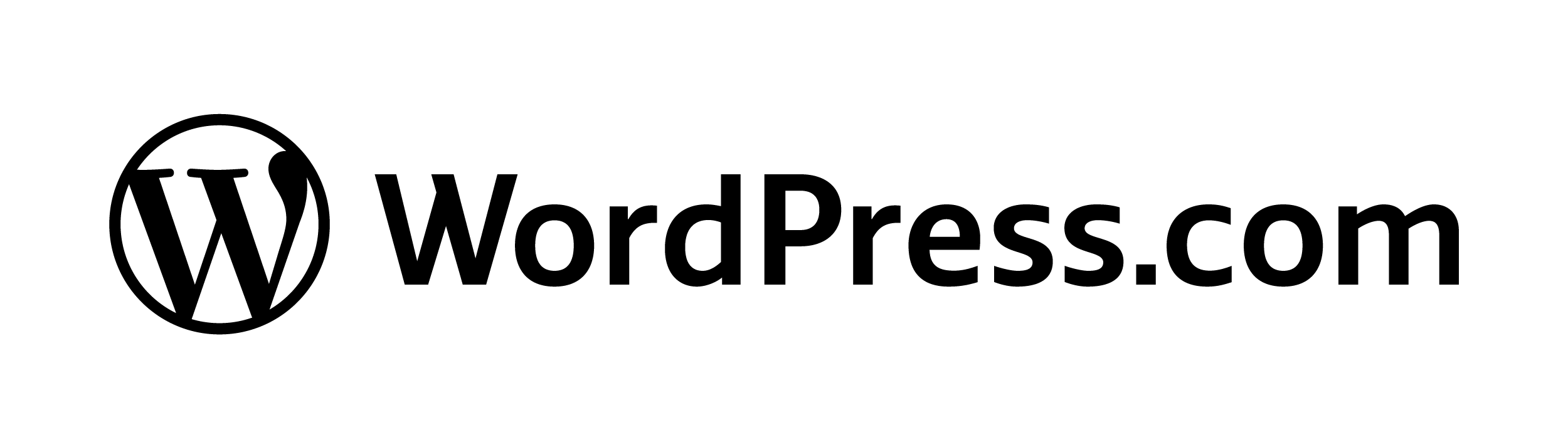WordPress.com logo, black lockup representing website building and CMS technology.